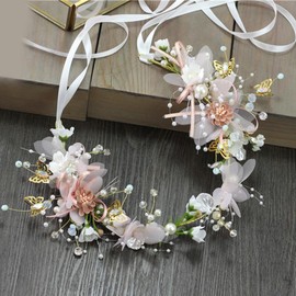 Whakano Flower Headband, Flower Pearl Butterflies Flower Hair Bands, Hair Accessories Communion, Bridal Flower Wreath, Shiny Hair Accessories Headpiece for Women and Girls, Wedding, Birthday, Party,