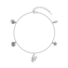 Starfish Shell Anklet 925 Sterling Silver Crab Anklets for Women Adjustable Sea Conch Ankle Bracelet Boho Ocean Beach Foot Chain Charm Summer Jewelry Birthday Gifts