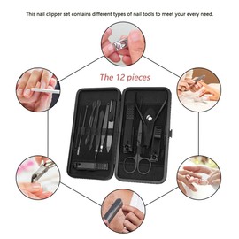 12Pcs/Set Stainless Steel Sharply Nail Cutter, Manicure Nail Clipper Set Grooming Kit for Men Women with Container Case