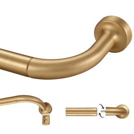 Lwiiom Warm Gold Curtain Rod for Windows 28 to 150 Inch, Internal Splicing 1 Inch Diameter, Adjustable Room Darkening Curtain Rod with Aluminum Finials and Brackets, Wrap Around Design