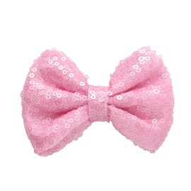HAIRBOWS Girls' 3.5-Inch Glitter Bow Hairpin - Sparkling Sequin Bow Tie Hair Clip for Girls,Teens, and Women, Light Pink