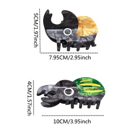 2 PCS Rhinoceros Beetle Hair Clip Fantasy Hair Claw Clip Acetate Barrettes for Thick & Thin Hair Medium Hair Clips Funny Animal Non-Slip Headdress Strong Hold Hair Accessories for Women & Girls
