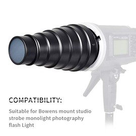Soonpho Aluminium Alloy Conical Snoot Kit for Bowens Mount Strobe Flash, Speedlite Photography, Honeycomb Grid and 5 Colour Filters for Bowens Mount Strobe Flash Speedlite