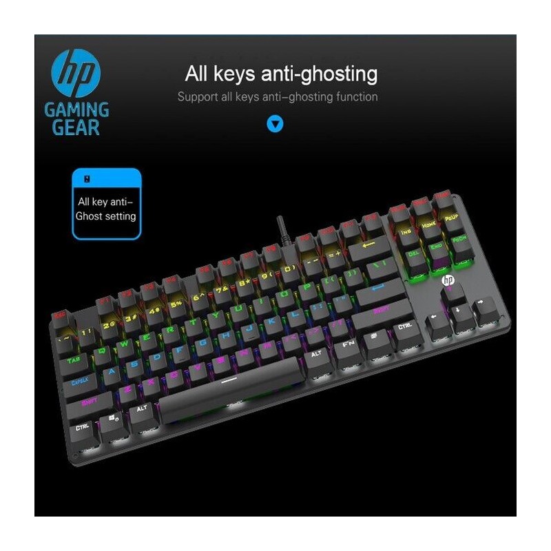 HP GK200 Mechanical Gaming Keyboard Metal Plate Suspended Keycaps (SPANISH)