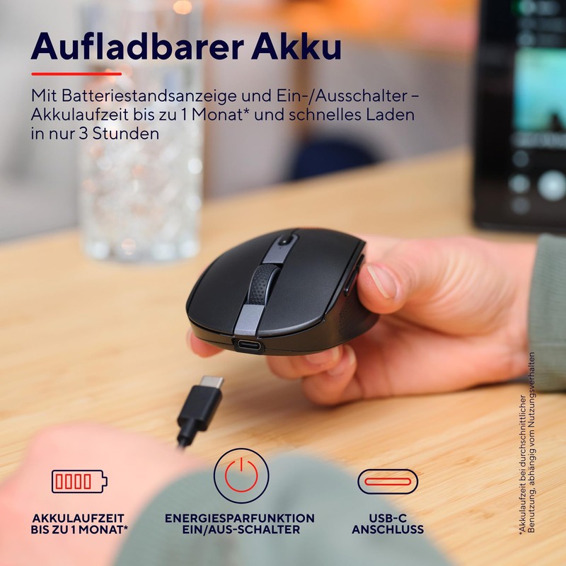 Trust Ozaa Leise Kabellose Maus Bluetooth + 2.4GHz, Kompakte Mehrgeräte
