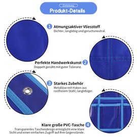 SAVORLIVING 30 Clear Pockets Classroom Pocket Chart Organiser, Pocket Chart for Phone Calculator Holder, Hanging Wall Door Calculator Phone Caddy with Hook and Number Sticker (Sapphire Blue)