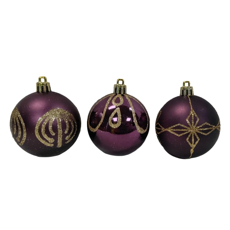 9 decorated plum christmas baubles - purple plum baubles christmas