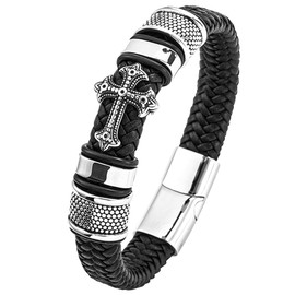 Mochity Men's Bracelet, Men's Leather, Stainless Steel Bracelet, Cross Bracelet, Viking Jewellery, Celtic Jewellery, Leather Bracelet, Men's Leather Bracelet, Gifts for Men, Stainless Steel, Stainless