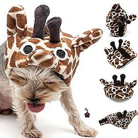 Plush Pet Costume Hat with Clip on Charm – Giraffe Pet Costume - Pet Hat – for Dogs – Pet Sizes XS to XL (Giraffe, L)
