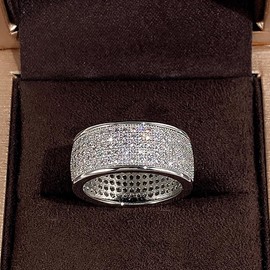 RKKOJJO 925 Sterling Silver Shiny Full Diamond Gemstone Ring 18K Oval Cut Cubic Zirconia Promise Cocktail Rings CZ Diamond Multi Row Ring Eternity Engagement Wedding Band Ring for Women Size 9