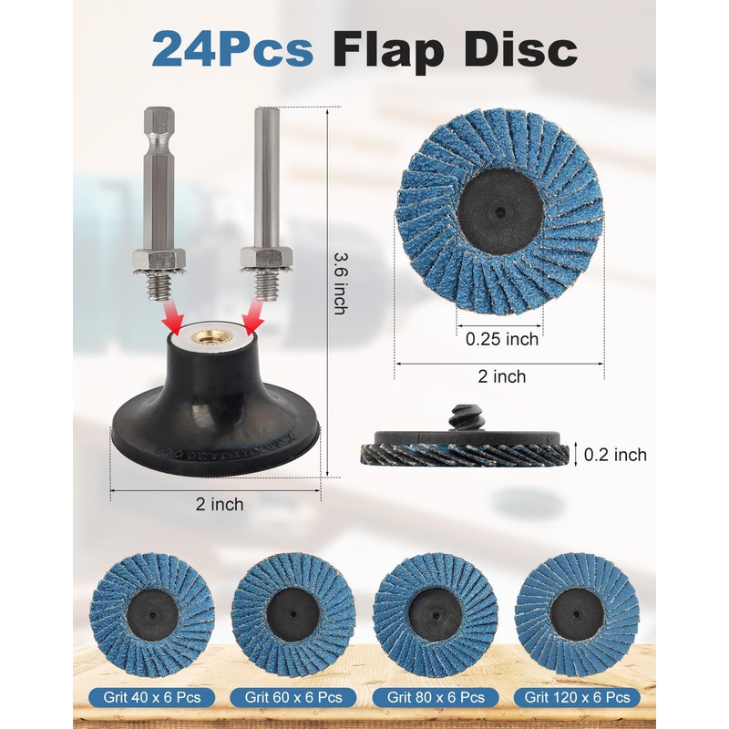 AOKLIT 24 Pcs Die Grinder Sanding Disc, 2 Inch Flap
