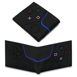 Wallet for Game Player Game Controller Wallets For Kids, Man, Teen Bifold Wallet Multiple Card Slots and Coin Pocket Gamepad Silicone And PU Leather Surface Video Game Wallet in Black