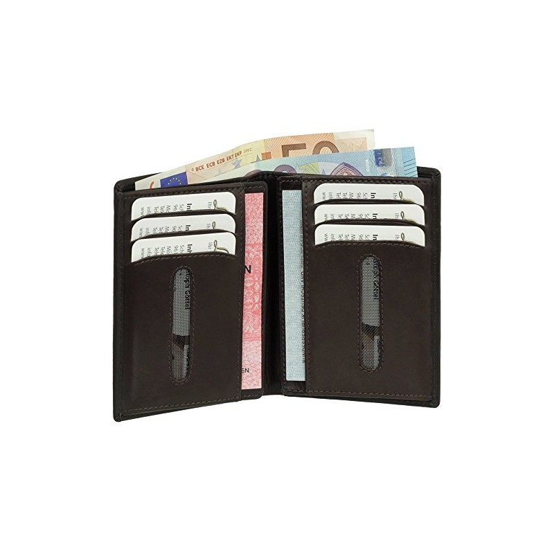 Leather ID Card Holder with Note Compartment, Black, Brown, Natural,