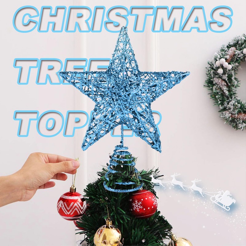 KEYIDO Blue Star Christmas Tree Topper Star for Christmas Tree