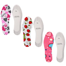 WLLHYF 3 Pairs Shoe Insoles for Kids Memory Sponge Shoe Inserts Kids Heel Grips Soft and Breathable Child Size Insoles Cut Any Size for Children and Toddler Spring Summer Multi-Colored