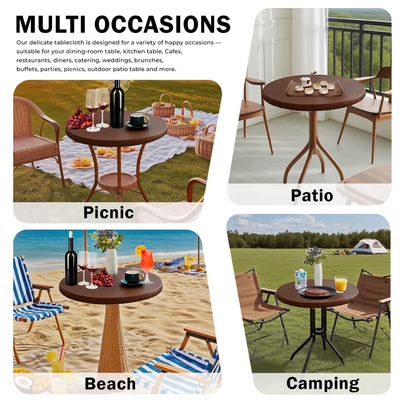 vctops 100% Waterproof Pu Leather Round Table Cloth Cover, Oil