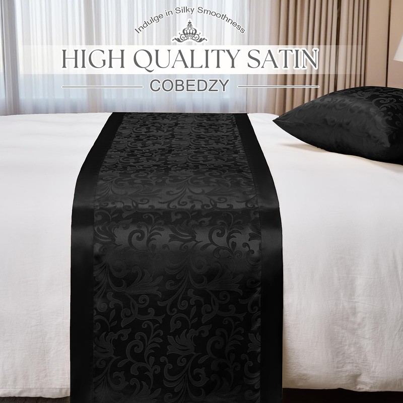 Cobedzy Black Satin Bed Runner for King Size Beds(1.8m), 50