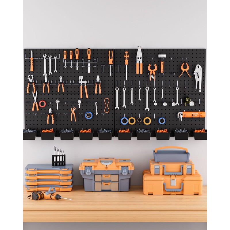 INCLY 158PCS Metal Pegboard Wall Organizer, 48x24 Inch Black Pegboard