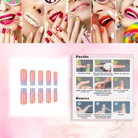 Rchovsam Long Square Press on Nails xl French Tip Fake Nails 3D French Gradient Designs Nails Press Ons Acrylic Full Cover Gel False Nails Gift for Women 24pcs