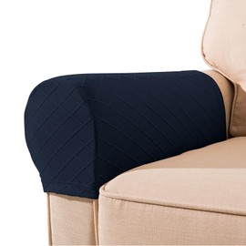 FUAAOLIY 1 Pair Armrest Covers, Diamond Stretch Couch Arm Covers, Anti-Slip Armrest Covers with Nails Washable Sofa Chair Arm Covers Anti-Scratch Polyester Furniture Slipcovers for Sofa (Navy)