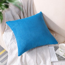 Artscope Cozy Striped Corduroy Pillow Covers Super Soft Decorative Square Throw Pillow Covers Case Cushion Covers for Sofa Couch Bedroom Car Decor 24 x 24 Inches, Blue