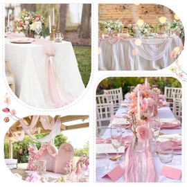 Sioloc - Paquete de 5 caminos de mesa de gasa rosa claro, 120 x 35 pulgadas, decoración de primavera de Pascua, gasa suave, decoración de mesa de boda, decoración de mesa de 10 pies, fiesta de