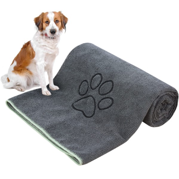 KinHwa Dog Towel Extra Absorbent Large XXL 76 cm x 127 cm 1 Pack Microfibre Towels for Dogs and Cats Pet Towel Quick Drying & Soft Microfibre Cloths Washable & Durable Grey
