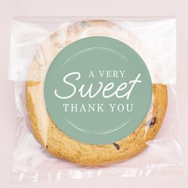 Big Dot of Happiness Sage Green Simple Script Thank You Stickers and Clear Cookie Bags, Cellophane Treat Bags 4.25x7 Inches, Wedding Party Favor Gifts Candy or Baked Goods - 25 Count
