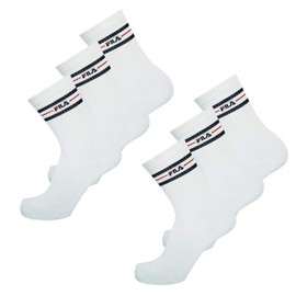 FILA Socks 6 Pair Sport socks, solid color, striped, UNISEX, (2x 3-pack), 3-5, 6-8, 9-11 (6-8 UK (39-42 EUR), White)