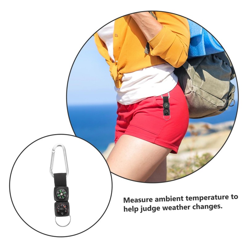 Kisangel Keychain Compass Thermometer Hiking Survival Tool Mini Compass for