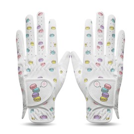 FINGER TEN Womens Golf Golf Gloves Both Hand Microfiber with Macarone Pattern Value Pair,Ladies Golf Gloves Non-Slip Grip Soft Breathable Wear-Resistant White (White, XS)