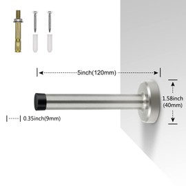 Door Stop, 5 Inch Long Door Stoppers, Stainless Steel, Wall Mounted Doorstops Bumper Tips Baby Proof Extra Long Door Stopper Extender, Silver 1 Pack