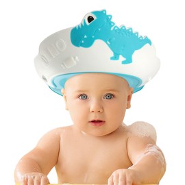 FUNUPUP Baby Shower Cap for Kids, Baby Bath Shampoo Visor Cap Hair Washing Shield Adjustable Silicone Bath Hat for Toddler Girls and Boys (Dinosaur,Blue)