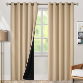 BGment Thermal Insulated 100% Blackout Curtains for Bedroom with Black Liner, Double Layer Full Room Darkening Noise Reducing Grommet Curtain (60 x 84 Inch, Beige, 2 Panels)