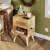 WLIVE Rattan Nightstand with Charging Station, Boho Night Stand, Small