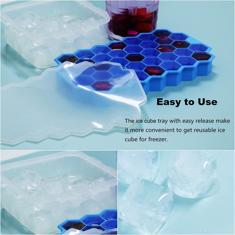 Ice Cube Trays for Freezer with Lid-37 Grid Silicone Ice