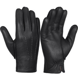 GSG SINCE 1998 Chromfrei Leather Gloves for Men with Lining Winter Gloves with Warm Wool Lining Touchscreen Sheepskin Gloves for Driving 22004, Black (No Touch Screen)