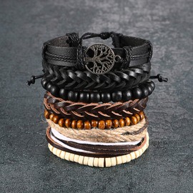 Aroncent 2 Piece Men's Women's Bracelet Fashion Vintage Multilayer Adjustable Hand Woven Braided Bangle, Base Metal