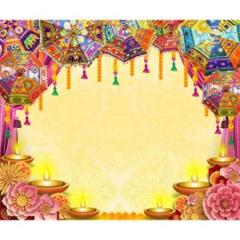 Caaerttply Indian Diwali Backdrop Pooja Decoration for Photography 10x8ft Vinyl India Traditional Puja Ganpati Mehndi Diwali Festival Photo Background Wedding Decoration Marigold Garland Banner Props