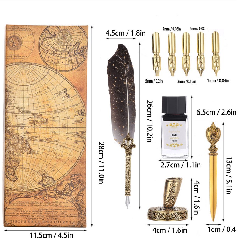 Feather Pen Set with 5 Interchangeable Nib Letter Opener Pen