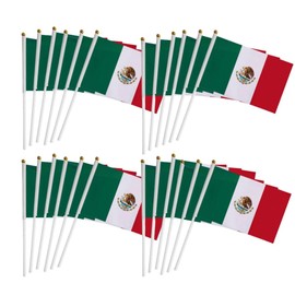 50 Pieces Mexico Mini Waving Flags Mexican Hand Waving Flags Celebration Parade Supplies Match Cheering Waving Flags Garden Party Decoration (14x21cm)