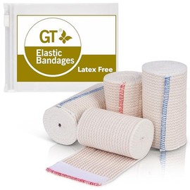 GT Soft | Sin látex | Vendaje elástico de algodón orgánico de Estados Unidos | Juego de dos envolturas de 4 pulgadas y dos de 3 pulgadas | Lavable reu