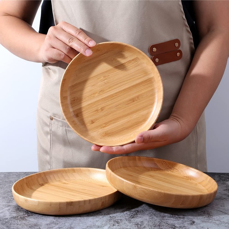 cluzelar Bamboo Plates 7.5Inch Round Bamboo Plates Reusable Dinner Plates