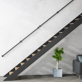 4FT Stair Railings Indoor, Black Iron Railings for Stairs, Industrial Handrail Wall Mounted, Hand Railing for Stairs Indoor 500lbs Load Capacity, Sturdy Stair Railing for Loft Porch Deck, 2 Sections