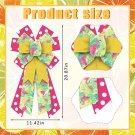 ALIBBON Large Flamingo Bows for Wreaths, Summer Wreath Bows, Rosy Red Yellow Green Bows, Circle Dots Bows for Crafts, Summer Decor, Tropical Leaves Bows for Wreath Indoor Outdoor Decorations