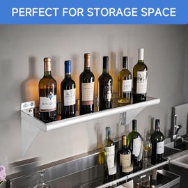 ROCKPOINT Stainless Steel Shelf 12 x 30 Inches 280lb, 2 Pack NSF Metal Commercial Shelves Wall Mount Floating Shelving with Backsplash for Restaurant, Kitchen, Home and Hotel, Silver