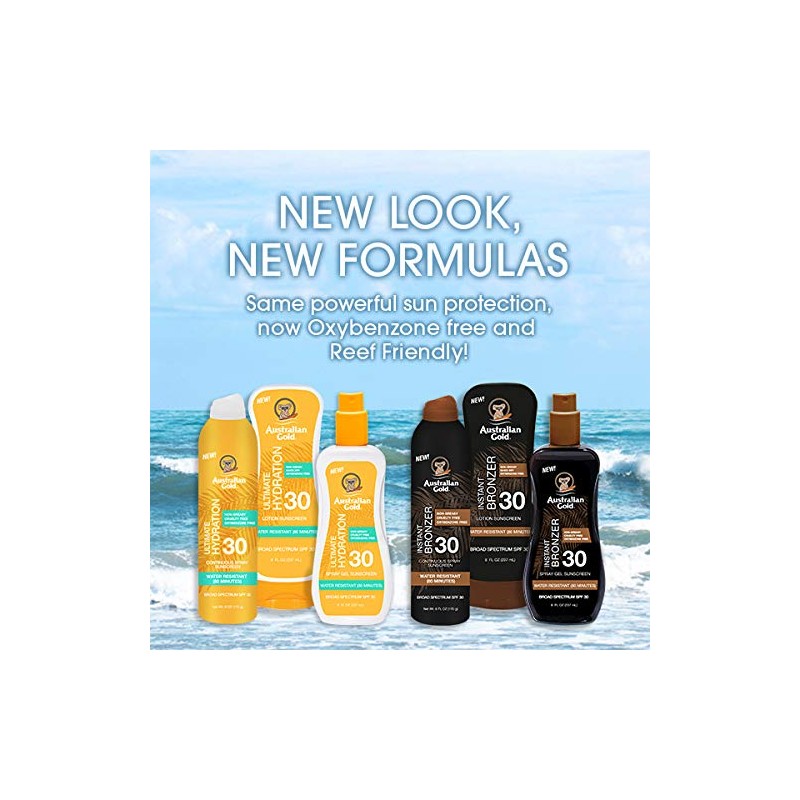 Australian Gold Spray Gel Sunscreen Moisturize Hydrate Skin, Broad Spectrum,