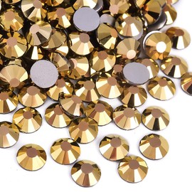 Blinginbox 1440 Pieces SS20/4.6-4.8mm Flat Back Crystal Rhinestones Round Gems for Nail Art,Mine Gold