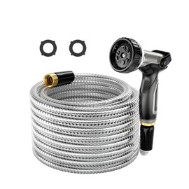 SPECILITE 304 Stainless Steel Garden Hose 25FT X 1/2IN, Water Hose with Heavy Duty Metal Nozzle for Yard, Outdoor, Lawn - Flexible, Never Kink & Tangle, Puncture Resistant