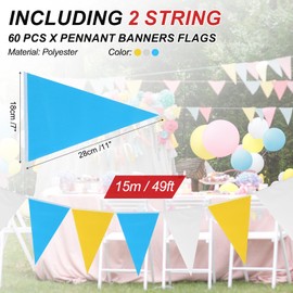 PATIKIL Pennant Banner Flags 100ft, 60 Pcs String Hanging Triangle Bunting DIY Flags for Grand Opening Wedding Birthday Party Decorations, Yellow Blue White